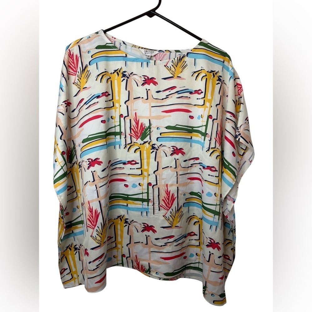 CROSBY by Mollie Burch Multicolor Brushstroke Palm Beach Blouse NWOT